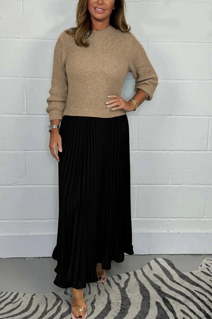 Vestido maxi Mujer de Jersey y Falda Plisada