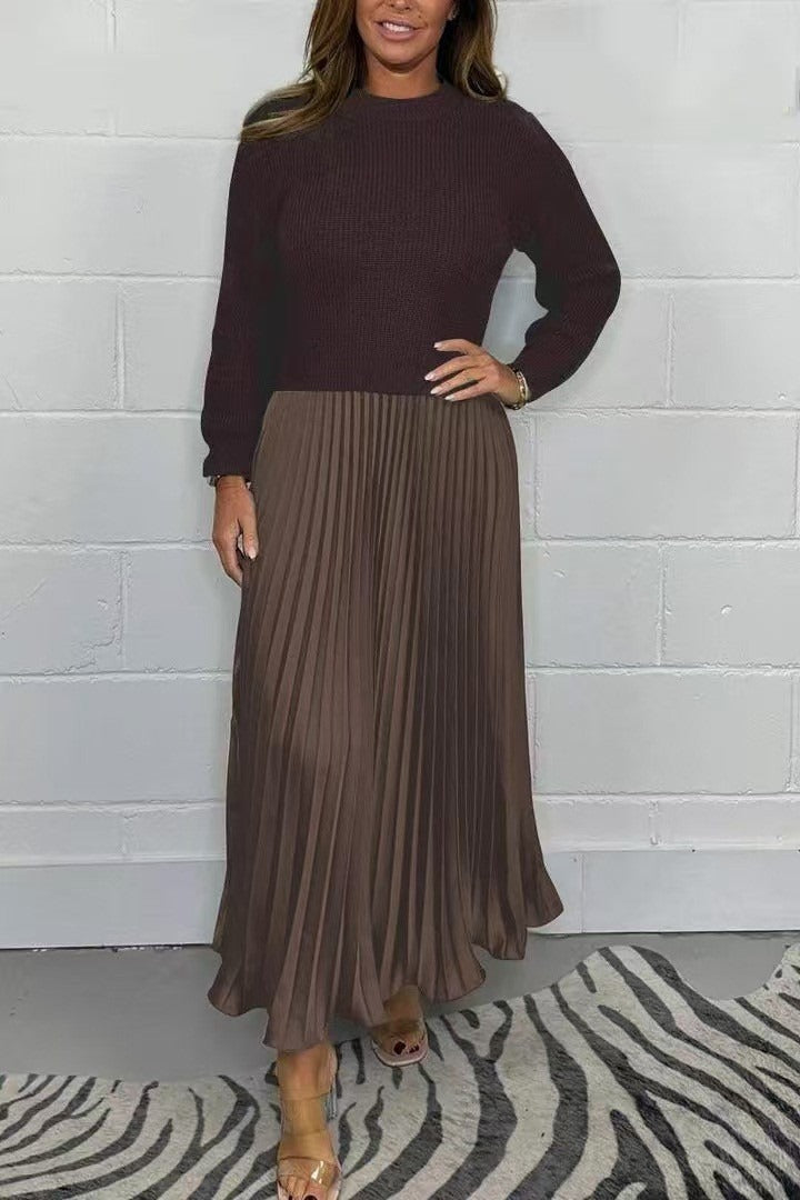 Vestido maxi Mujer de Jersey y Falda Plisada