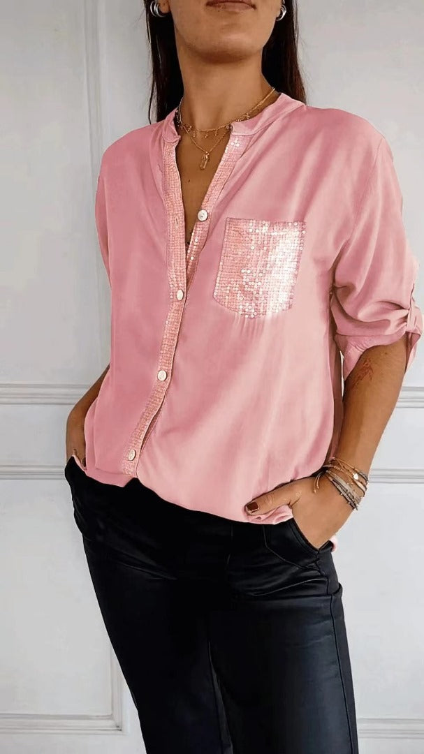 Camisa Mujer con Lentejuelas Ajuste Regular