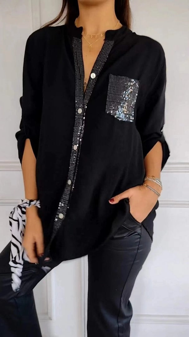 Camisa Mujer con Lentejuelas Ajuste Regular