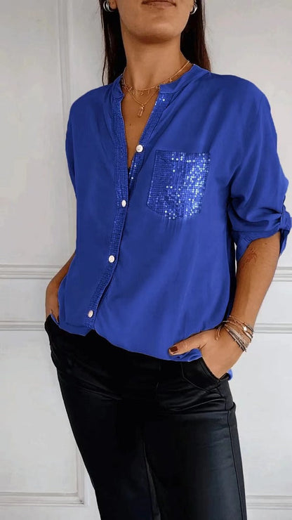 Camisa Mujer con Lentejuelas Ajuste Regular