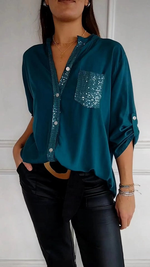 Camisa Mujer con Lentejuelas Ajuste Regular