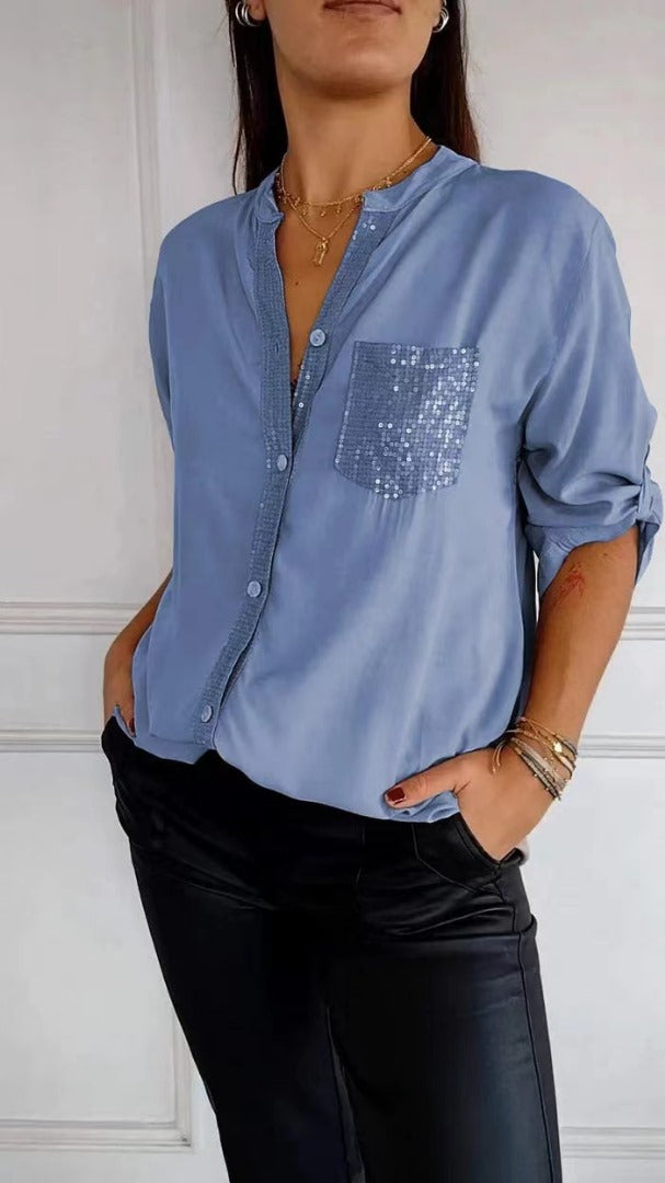 Camisa Mujer con Lentejuelas Ajuste Regular