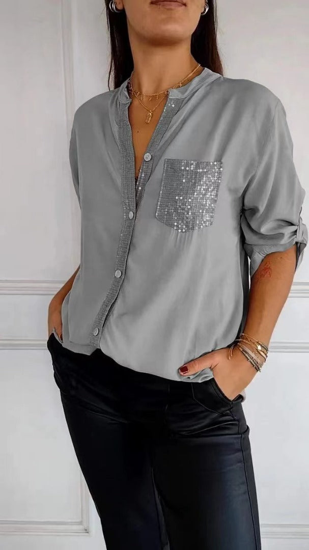 Camisa Mujer con Lentejuelas Ajuste Regular