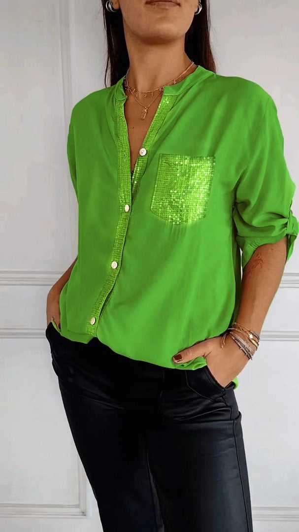 Camisa Mujer con Lentejuelas Ajuste Regular