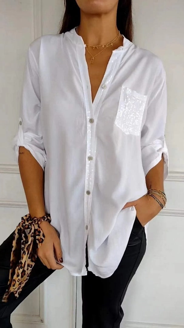 Camisa Mujer con Lentejuelas Ajuste Regular