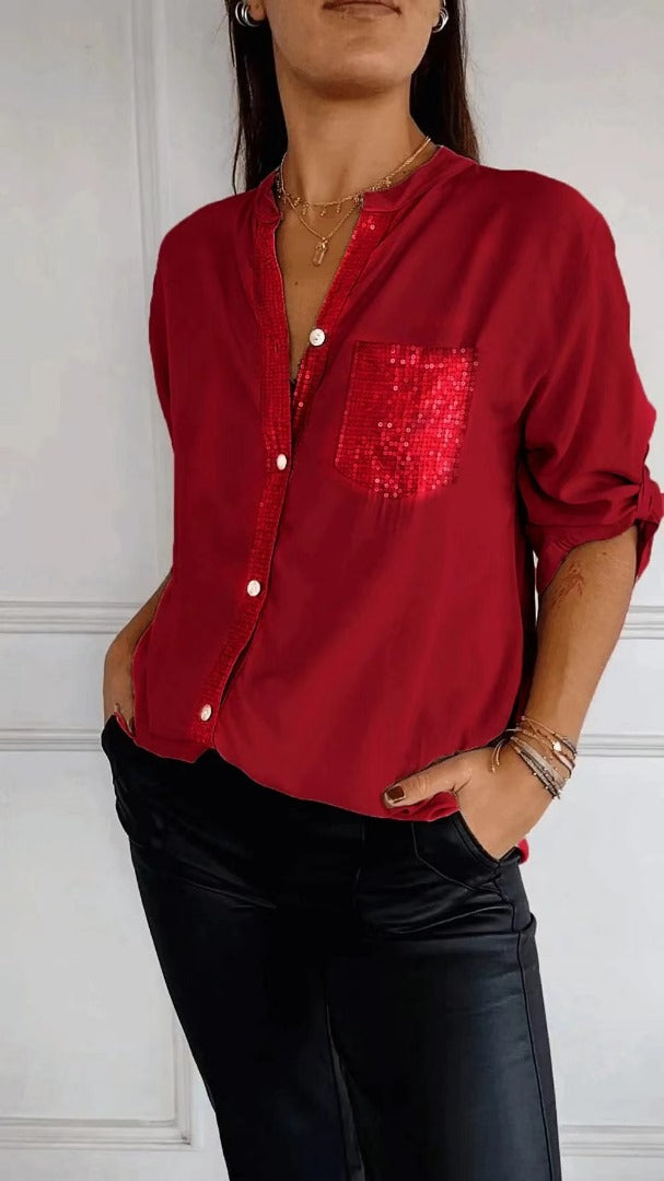 Camisa Mujer con Lentejuelas Ajuste Regular