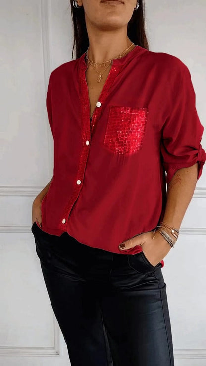 Camisa Mujer con Lentejuelas Ajuste Regular
