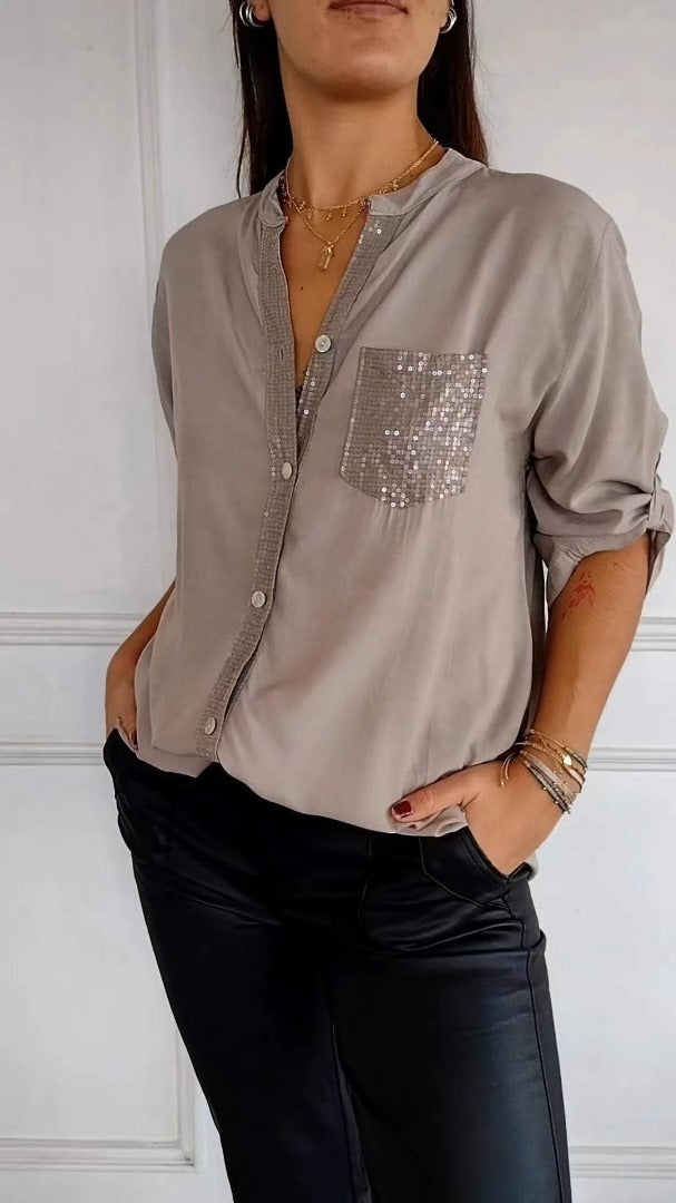 Camisa Mujer con Lentejuelas Ajuste Regular