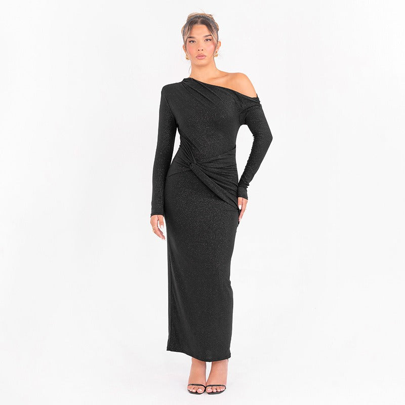 Vestido maxi mujer de tela brillante ajustado