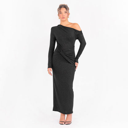 Vestido maxi mujer de tela brillante ajustado
