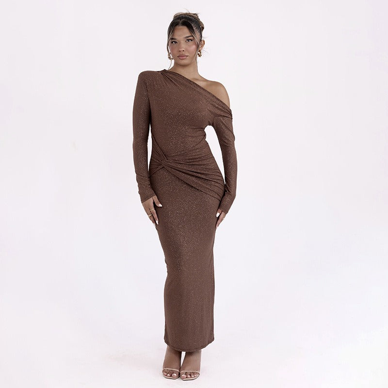 Vestido maxi mujer de tela brillante ajustado