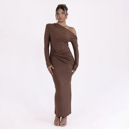 Vestido maxi mujer de tela brillante ajustado
