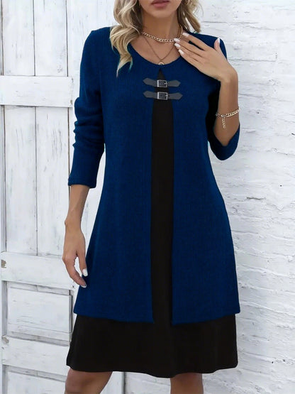 Vestido Mujer en Línea A Efecto Dos Piezas
