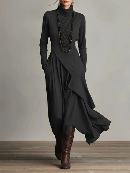 Vestido maxi Mujer cuello alto drapeado asimétrico