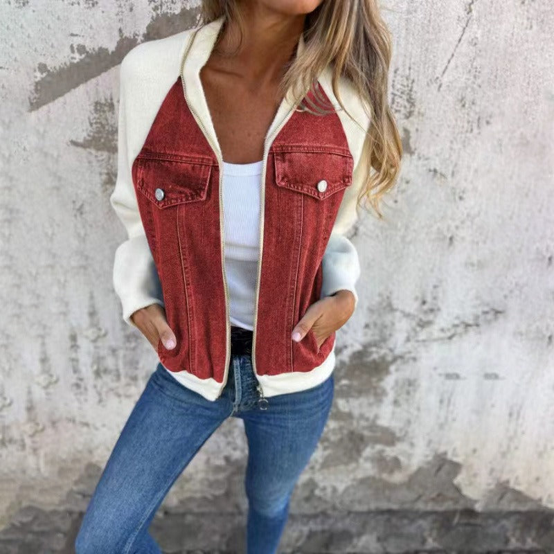 Chaqueta vaquera mujer de diseño combinado corte ajustado