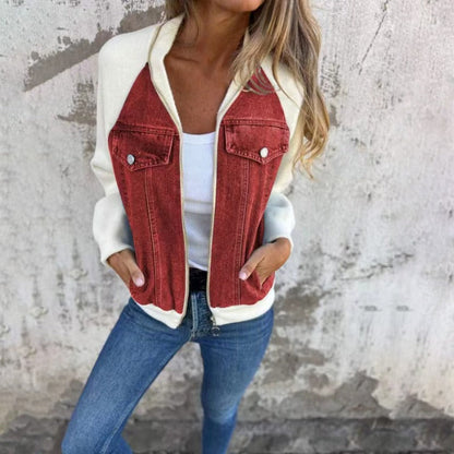 Chaqueta vaquera mujer de diseño combinado corte ajustado