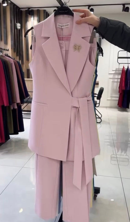 Conjunto Mujer Chaleco y Pantalón Tejido Ajuste Moderno