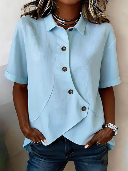 Blusa Mujer de Perlas Botones Asimétrica