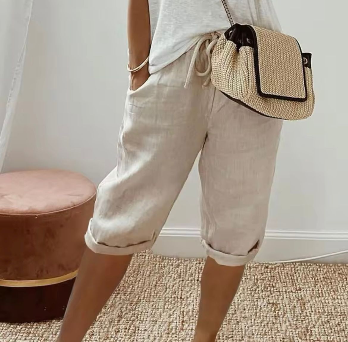 Pantalones Cortos Mujer de Lino y Algodón Cintura Elástica - Mavetta