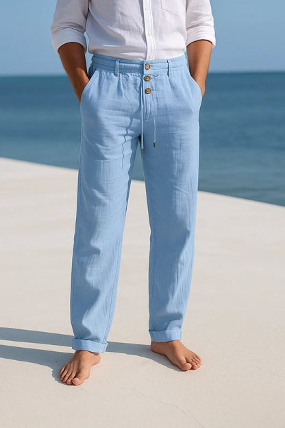 Pantalón Hombre de Lino Ligero con Cordón y Bolsillos