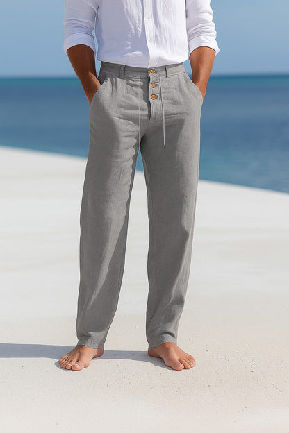 Pantalón Hombre de Lino Ligero con Cordón y Bolsillos