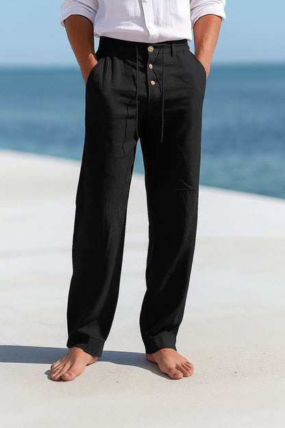 Pantalón Hombre de Lino Ligero con Cordón y Bolsillos