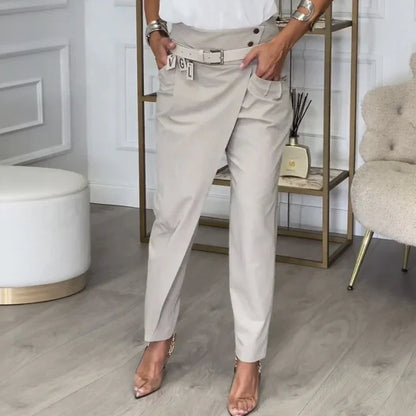 Pantalón Mujer con Diseño Asimétrico y Cinturón Ajustable