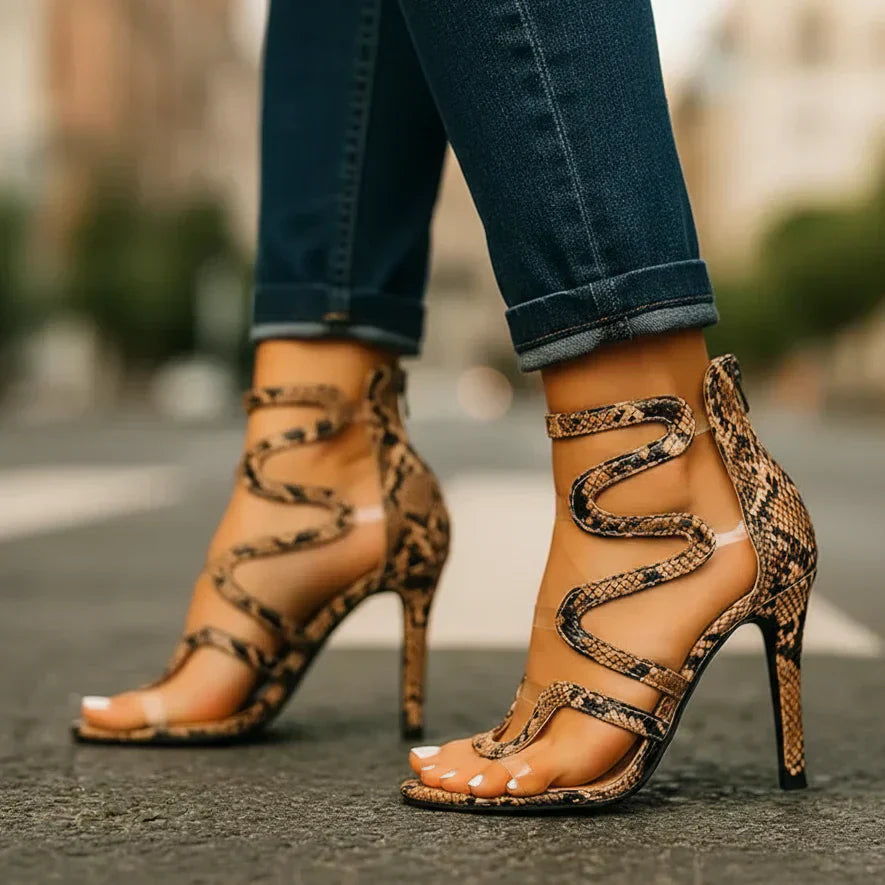 Sandalias Tacón de Aguja Mujer Texturizadas Envolventes