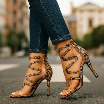 Sandalias Tacón de Aguja Mujer Texturizadas Envolventes