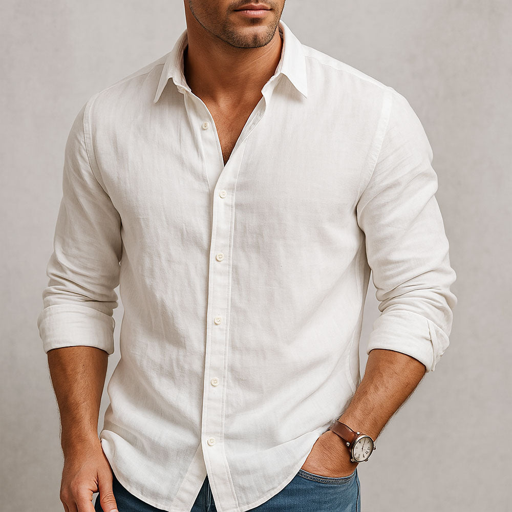 Camisa Hombre de Lino Manga Larga con Botones