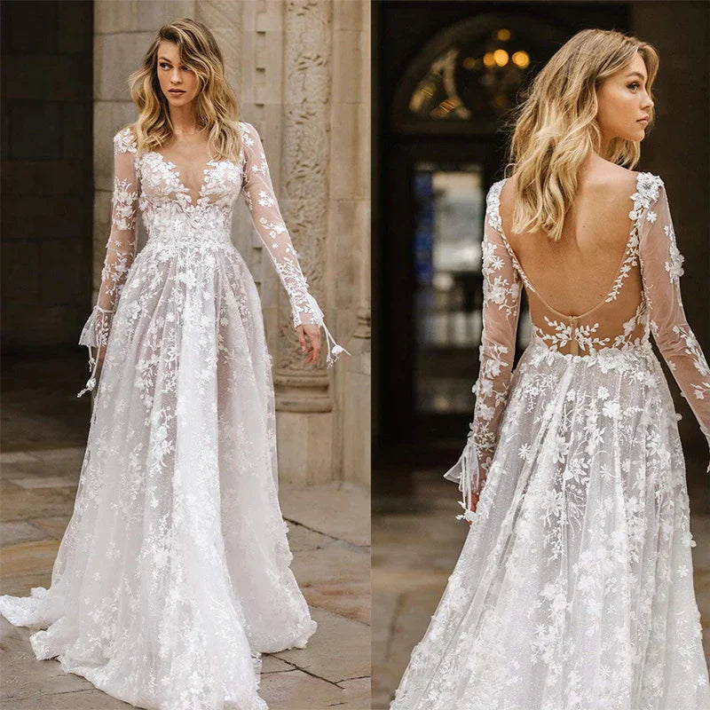 Vestido largo mujer de encaje corte a maxi