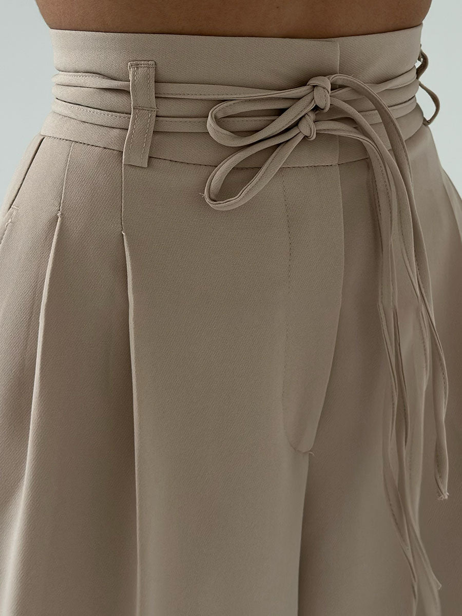 Pantalón Mujer Pierna Ancha Cintura Elástica Caída Fluida