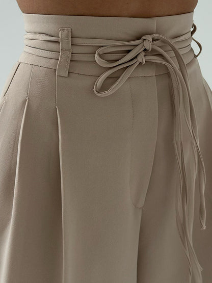 Pantalón Mujer Pierna Ancha Cintura Elástica Caída Fluida