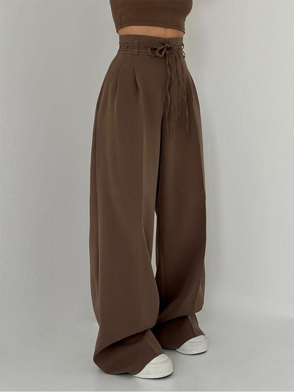 Pantalón Mujer Pierna Ancha Cintura Elástica Caída Fluida
