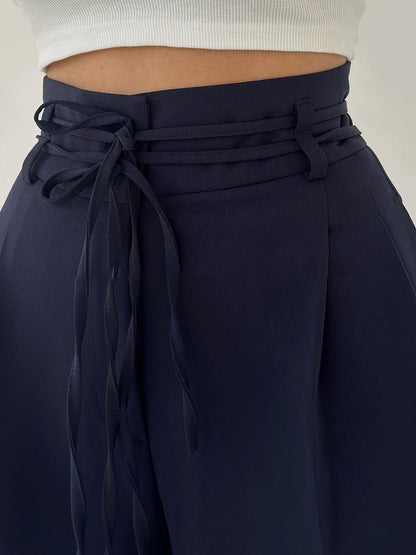 Pantalón Mujer Pierna Ancha Cintura Elástica Caída Fluida