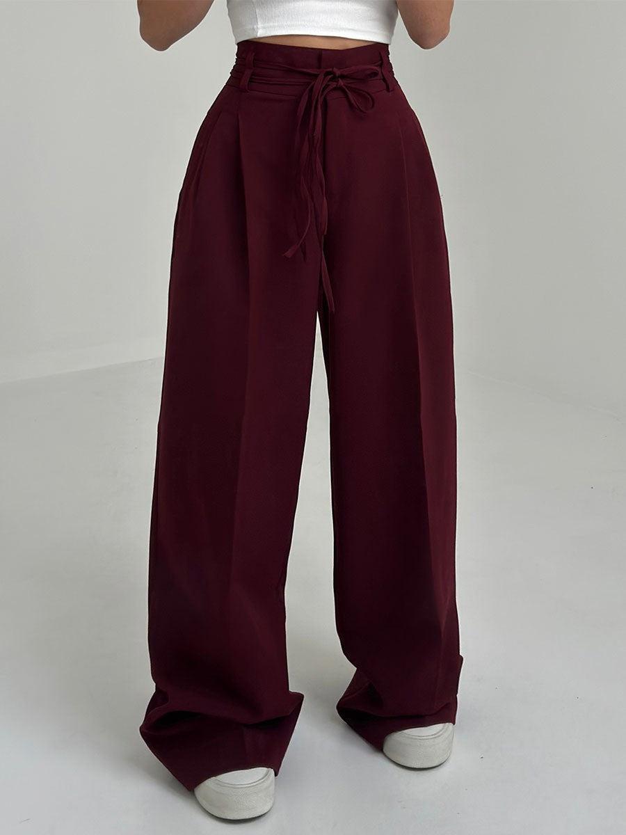 Pantalón Mujer Pierna Ancha Cintura Elástica Caída Fluida