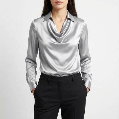 Blusa Mujer Manga Larga Cuello Caído Suave