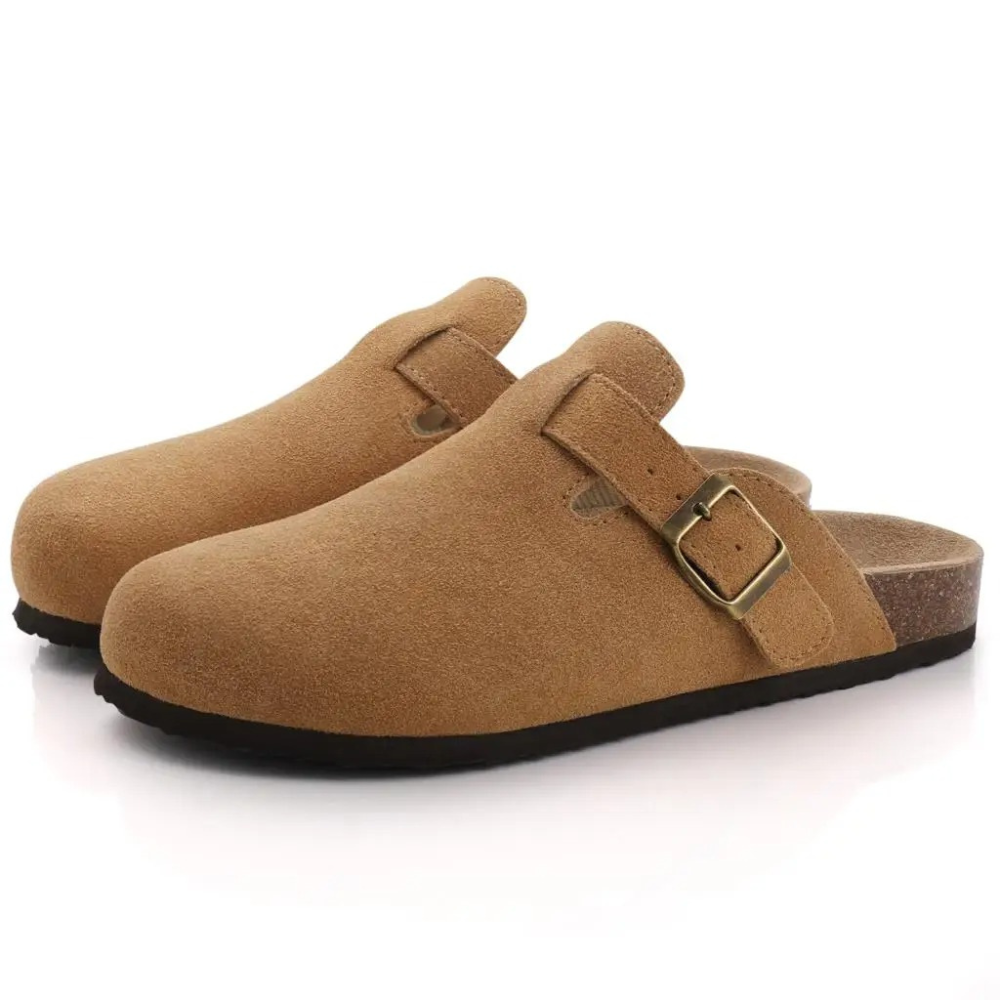 Zuecos Mujer de Gamuza Suela de Corcho Hebilla Ajustable