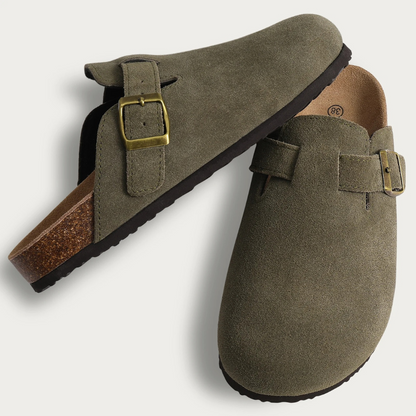 Zuecos Mujer de Gamuza Suela de Corcho Hebilla Ajustable