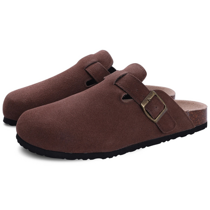 Zuecos Mujer de Gamuza Suela de Corcho Hebilla Ajustable