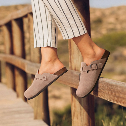 Zuecos Mujer de Gamuza Suela de Corcho Hebilla Ajustable
