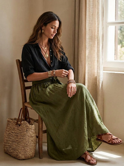 Conjunto Mujer Falda y Blusa Fluida Estilo Bohemio
