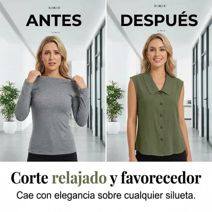 Blusa Mujer con Escote en V y Botones