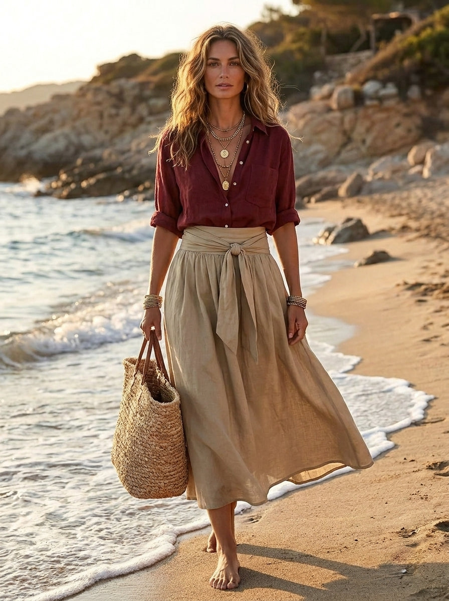 Conjunto Mujer Falda y Blusa Fluida Estilo Bohemio