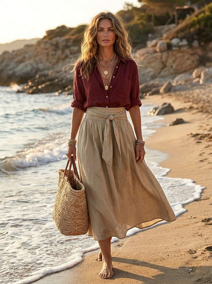 Conjunto Mujer Falda y Blusa Fluida Estilo Bohemio