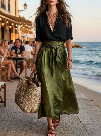 Conjunto Mujer Falda y Blusa Fluida Estilo Bohemio