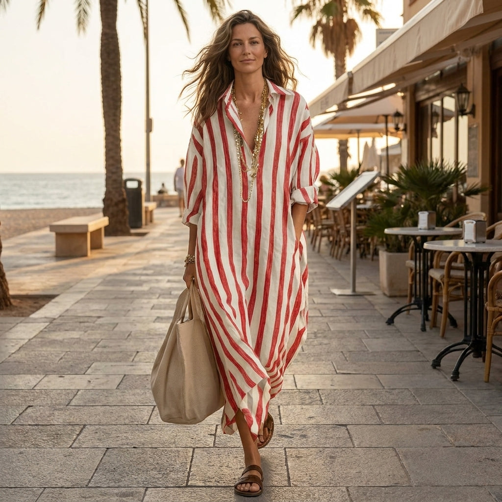 Vestido camisero largo mujer de rayas fluido