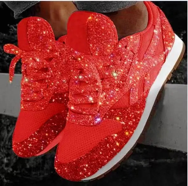 Zapatillas Mujer con Acabado Brillante y Efecto Glitter