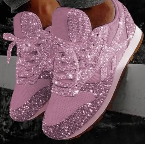 Zapatillas Mujer con Acabado Brillante y Efecto Glitter